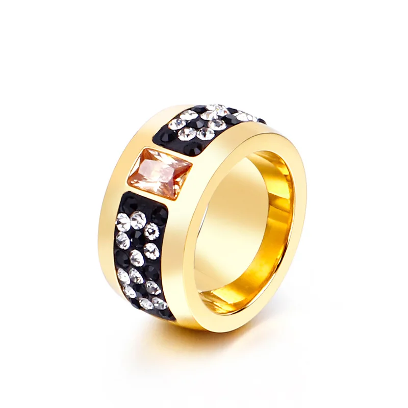 

New High Quality Stainless Steel Ring 18K Gold Plated Fastness Color Stone Finger Rings Beauty Jewelry Accessories Ornament