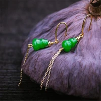 natural green jadeite gourd earrings dangle chain lady gift valentines day party women aquaculture christmas wedding
