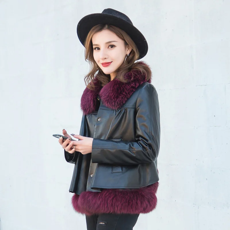 Женское шерстяное пальто с мехом зимнее из 2021 натуральной кожи воротником