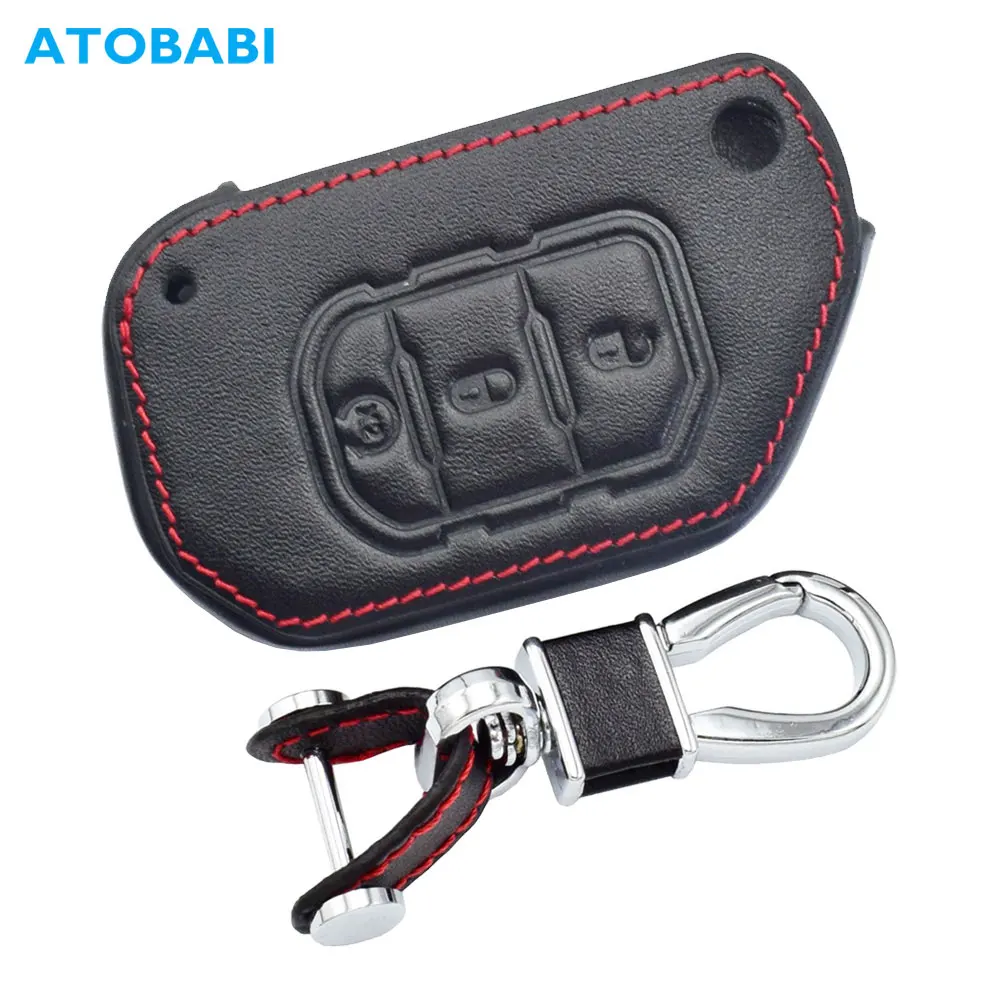 Leather Car Key Case 3 Buttons Folding Keychain Holder Remote Control Fobs Protector Cover For Jeep Gladiator Wrangler 2019 2020