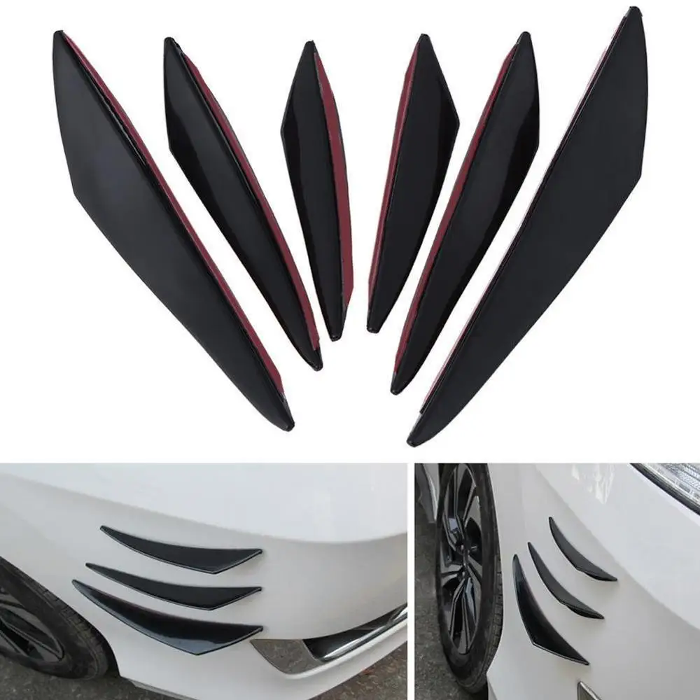 

6pcs Universal Black Carbon Fiber Car Styling Accessories Front Bumper Lip Rubber Fin Splitter Spoiler Canard Valence Sticker