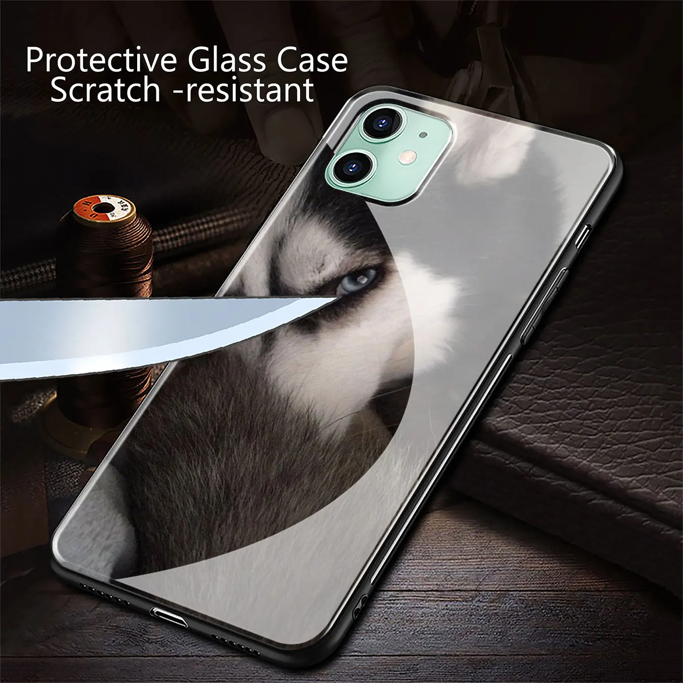 Husky Dog cute Tempered Glass Phone Case for iPhone 11 Pro XR X XS Max 6 6S 7 8 Plus 5 5S SE Cover |