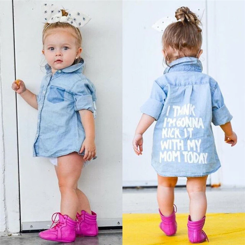 Autumn Toddler Kids Baby Girl Boy Shirts Tops Clothes Denim Letter Print Long Sleeve Button Blue Warm Coat Shirt Spring | Детская одежда
