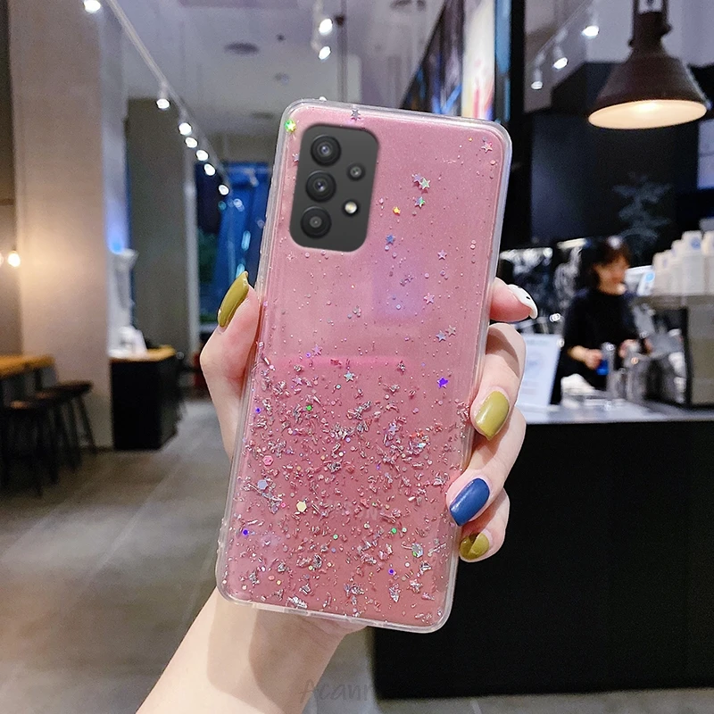 Bling Star Diamond Glitter Phone Case On For Samsung Galaxy A32 4G A52 A72 A42 A12 5G A02 A02S A01 M01 Core Soft Tpu Back Cover
