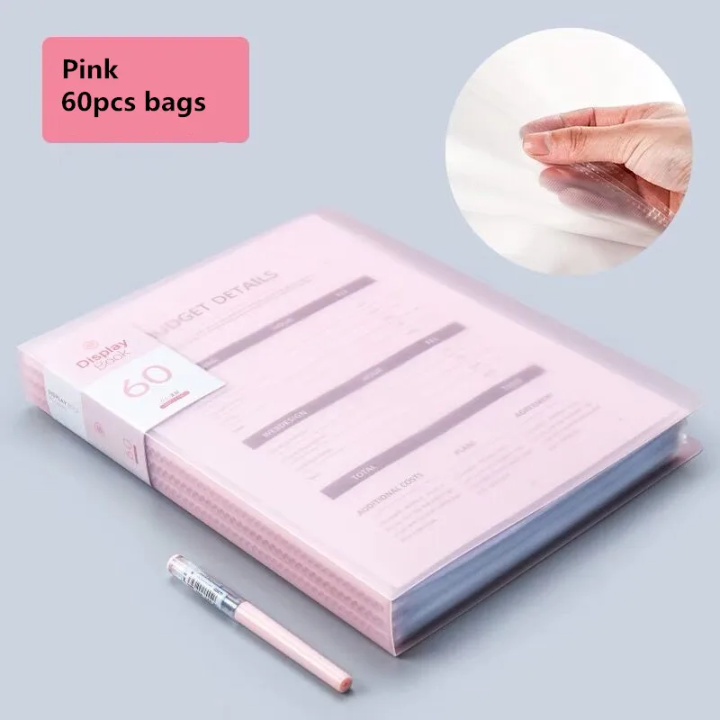60PCS Bag Pink 30 60 80 страниц A4 папка для файлов музыкальная смотровая бумага Органайзер сумка для хранения стол сумки для документов лист протекторы чехол канцелярские принадлежности - Цвет: 60PCS Bag Pink