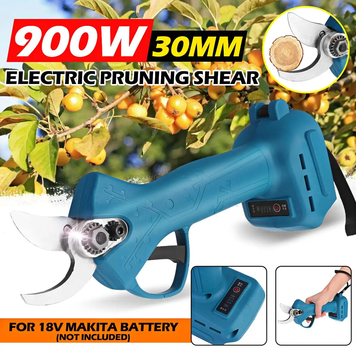 

900W 30mm Efficient Cordless Pruner Pruning Shear Fruit Tree Bonsai Landscaping Electric Branches Cutter for Makita 18V Battery