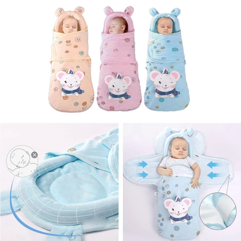 

Newborn Blanket Swaddle Cotton Winter Warm Sleeping Bags Baby Stroller Wrap Q1FE