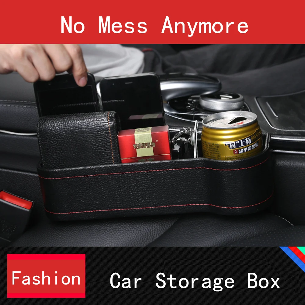 

2PCS Car Storage Box Leather Universal Seat & Center Control Gap Stowing Tidying Container Organizer Water Cup Case Phone Holder