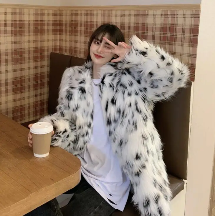 Loose spot fur leather coats womens warm lapel faux mink fur leather jackets women autumn clothes winter thicken jaqueta de