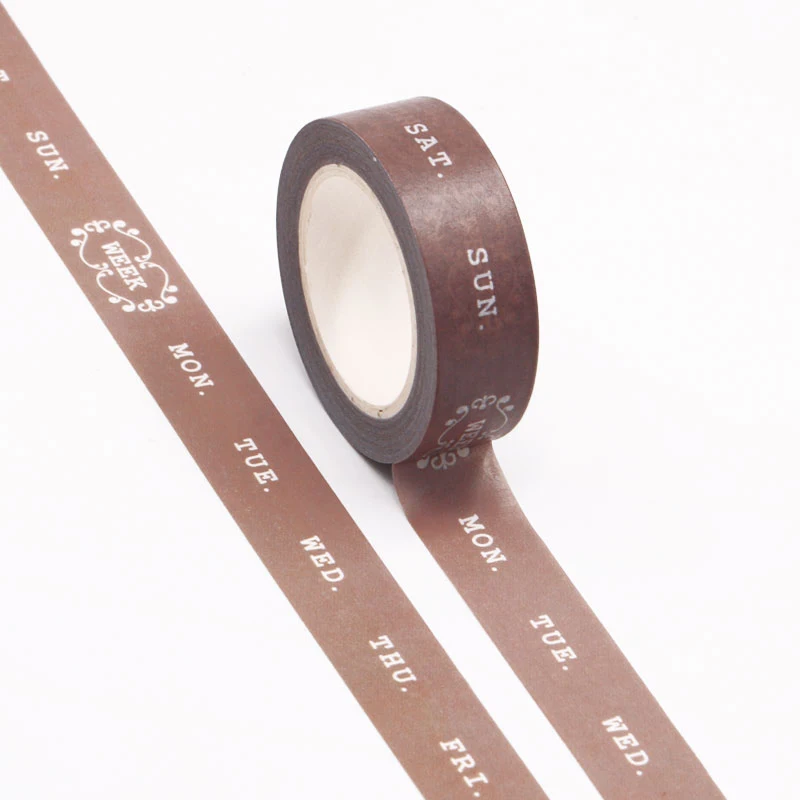 

10PC 15MM*10M brown Color Week days Designs Washi Tape Wide Sticky Adhesive Tape Scrapbooking Album DIY Decorative Paper Tape