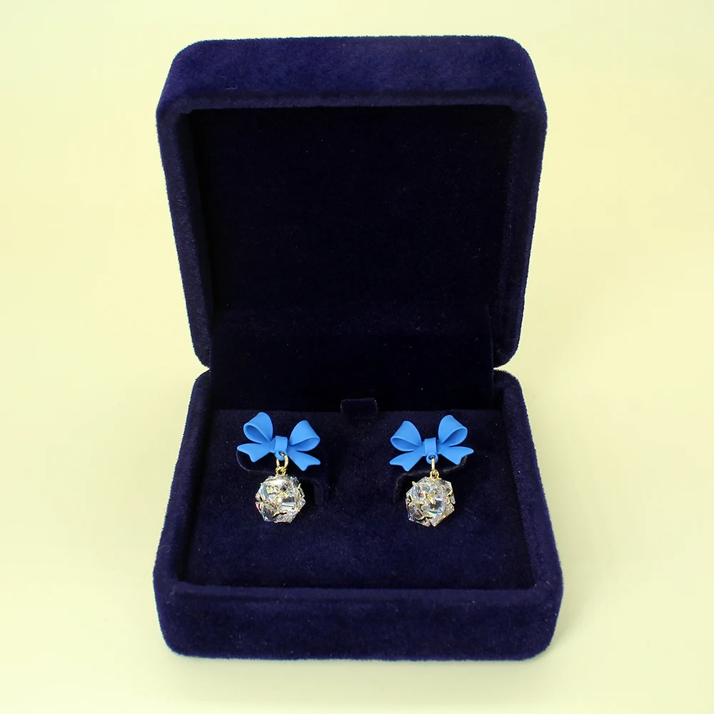 

Korea Sweet Style Blue Bowknot Ball Shaped Pendant Earrings Suitable For Women Fashion Elegant Christmas Birthday Jewelry Gift