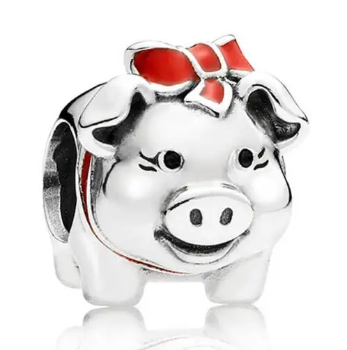

Подвеска из серебра 925 пробы с бусинами в виде животных, красная эмалированная свинка, бусины подходят для женского браслета и ожерелья pandora,...