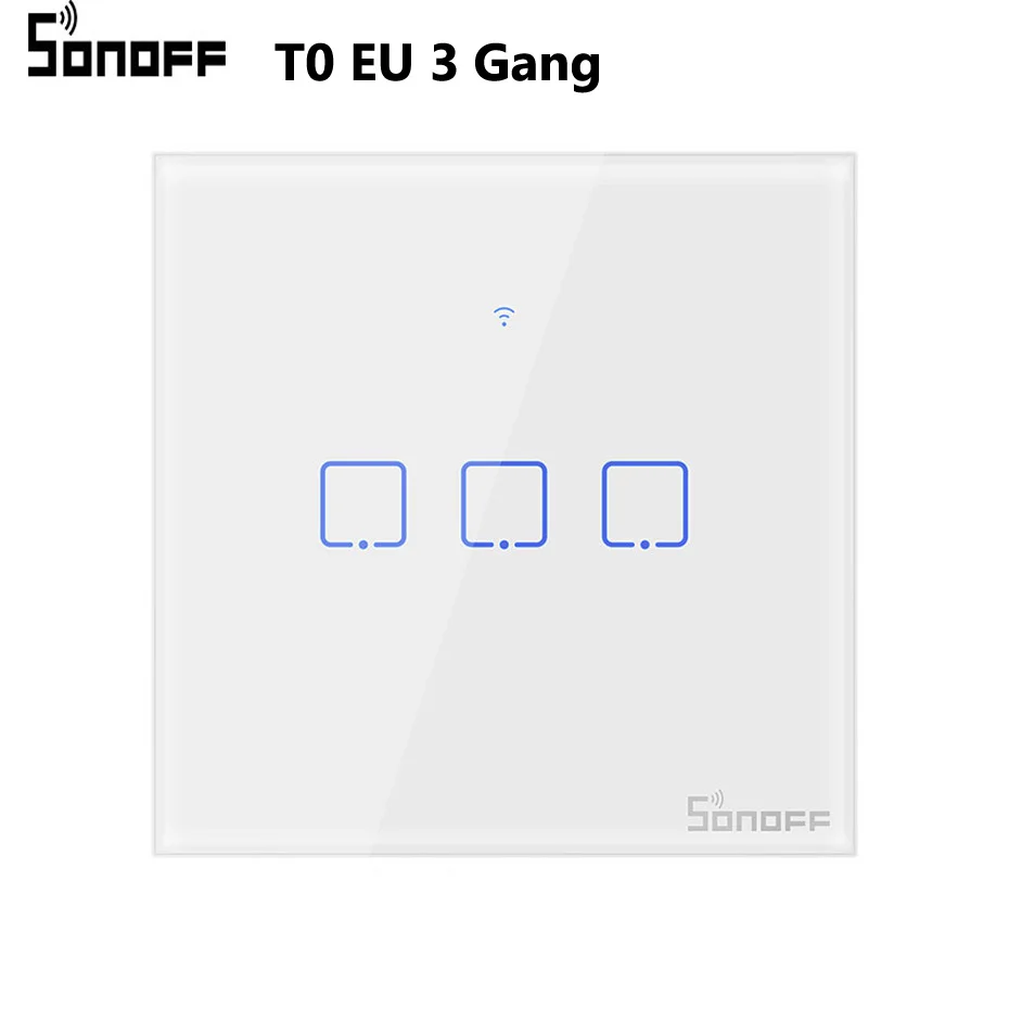 T0 EU 3Gang Sonoff WiFi Smart Switch T0 US EU 1 2 3 банда настенная сенсорная панель беспроводной пульт дистанционного управления умный дом контроллер Alexa Google Home - Комплект: T0 EU 3Gang