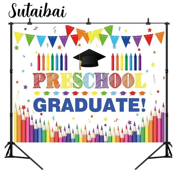 

Preschool Graduate Backdrop for Kids Photography School Prom Party Supplies Decoration Banner Kindergarte Congrats Graduation