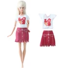 1 комплект, платье для куклы, белая футболка с надписью, короткая красная юбка, повседневная одежда для вечеринок, аксессуары для кукол Барби, игрушки для девочек
