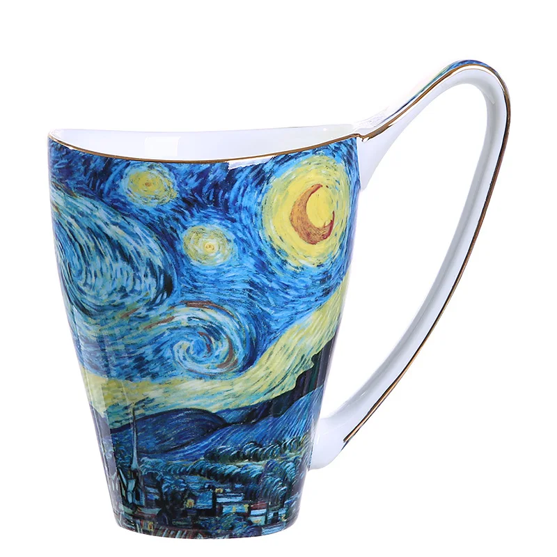 

van gogh coffee cups set Hand drawn starry sky sunflower mugs coffee cups High quality bone china tea mug Large capacity 500ML