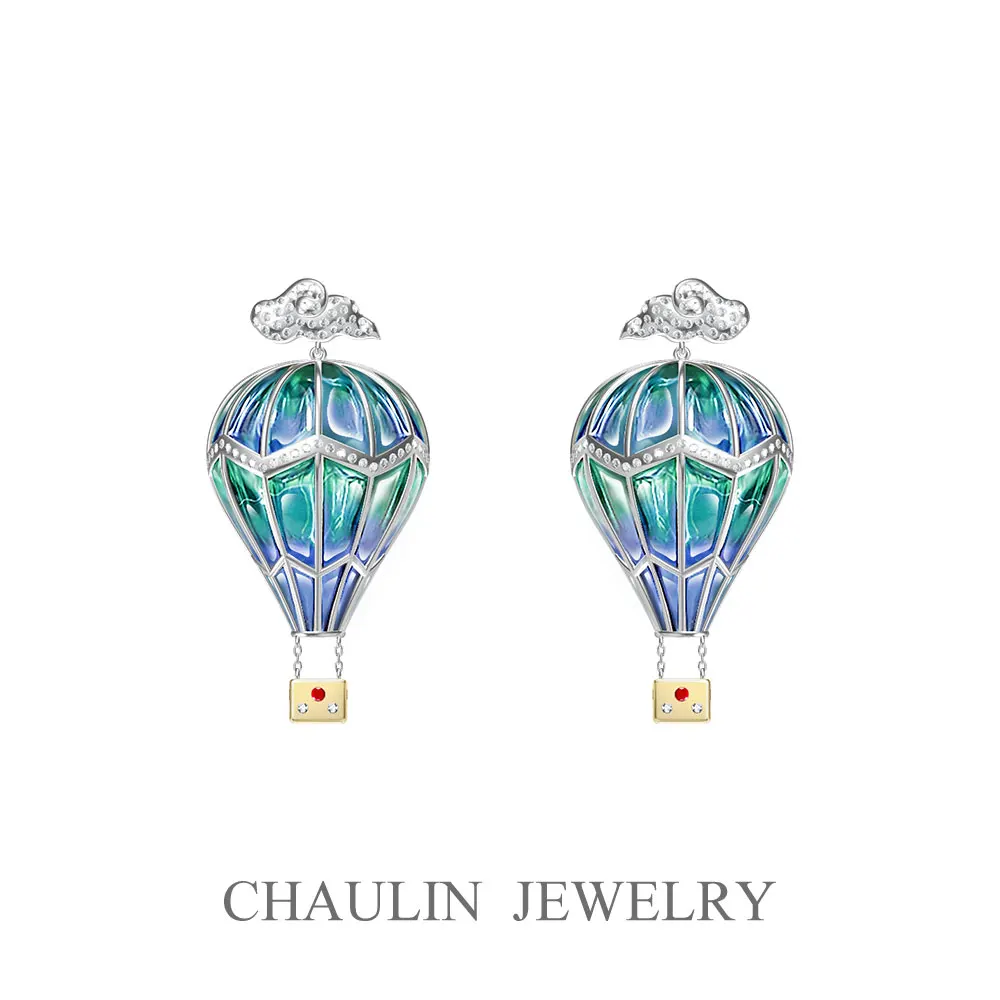 CHAULIN 925 silver earrings free shiping dreamland:hot-air balloon pendant and empty window enamel | Украшения и аксессуары