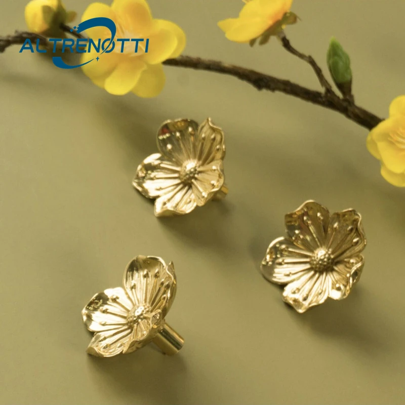 

Furniture Cabinet Handle Brass Gold Chinese Style Vintage Flower Wardrobe Kitchen Door Pull Cupboard Drawer Closet Knob Hardware