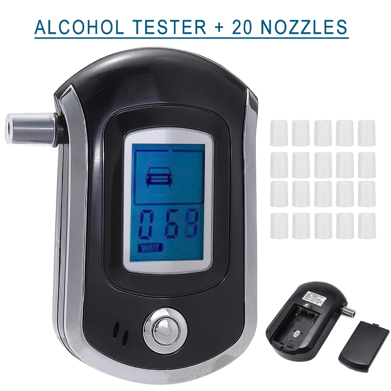 

Новое поступление, Алкотестер для дыхания, алкотестер + 20 мундштуков, высококачественный анализатор алкоголя, детектор, инструменты