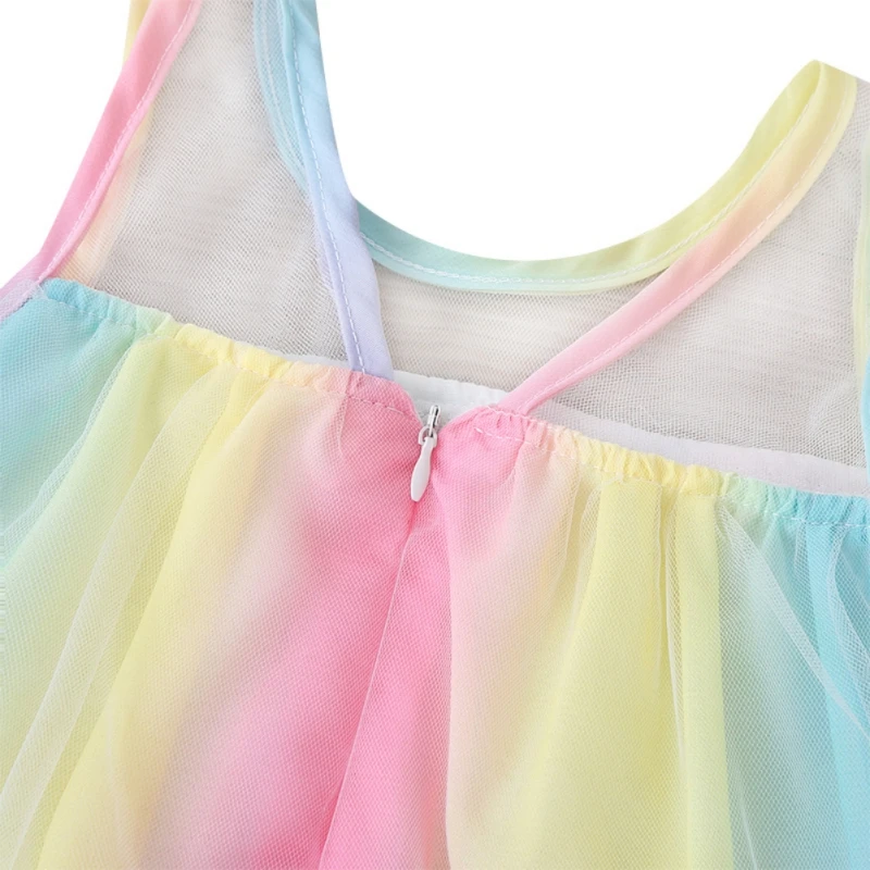 Летнее платье без рукавов для девочек трапециевидная газовая юбка радужная