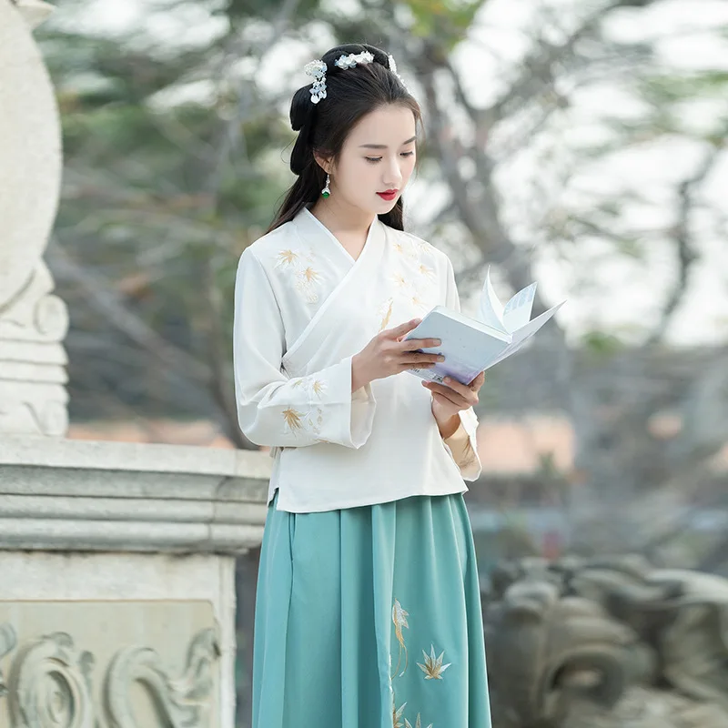 Белый традиционный китайский костюм hanfu Женский Dynastie Tang современный Улучшенный