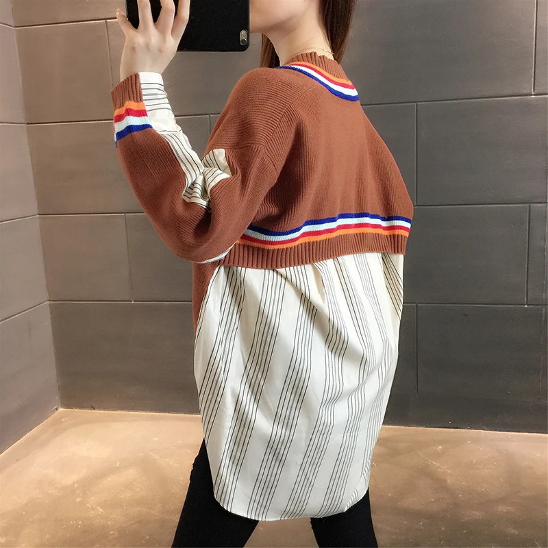 Женский трикотажный кардиган с V-образным вырезом в полоску |