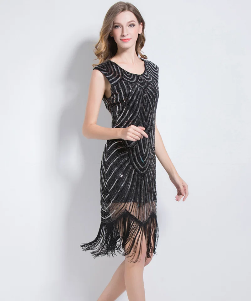 Женское платье миди с бахромой винтажное вечернее v образным вырезом и рукавами