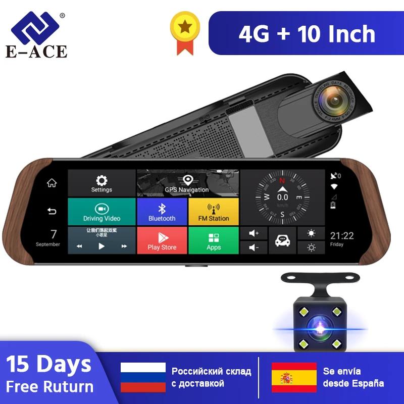 E-ACE Автомобильный видеорегистратор Камера 4G Android 1" ips поток зеркало заднего вида Full HD 1080P Dash Cam ADAS Авто РЕГИСТРАТОР gps видео рекордер