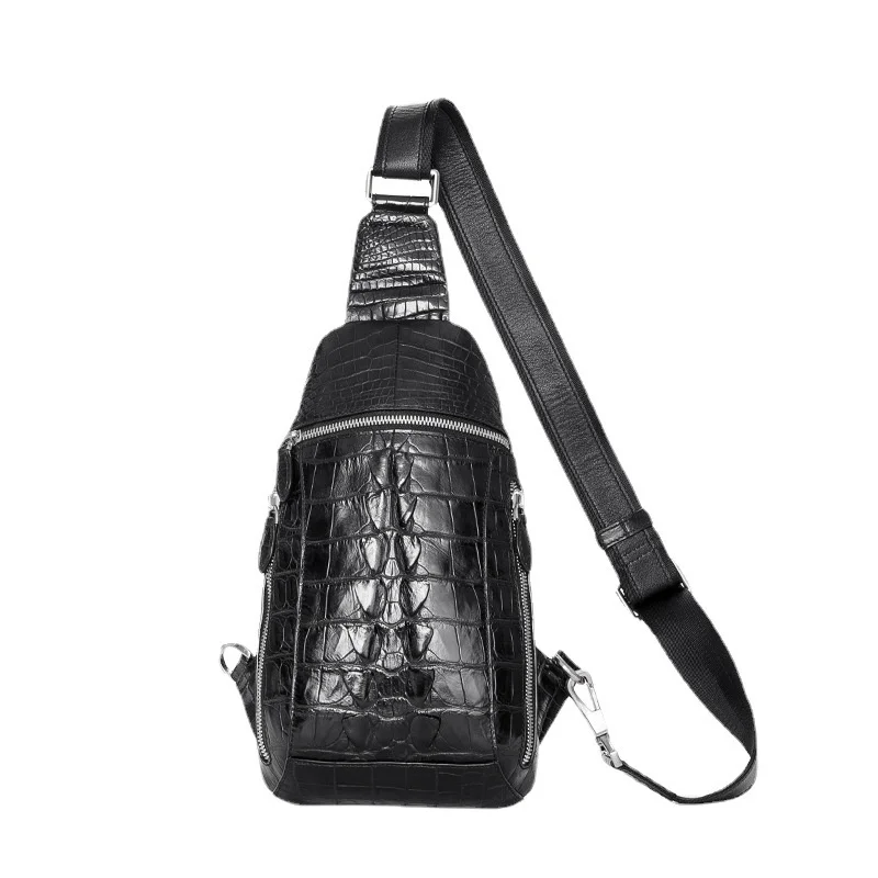 

New real alligator leather men's chest black crossbody bag leisure Messenger single shoulder trend small luxury trendy Design