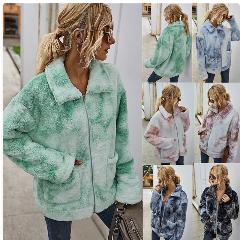 

1216 зимнее теплое пушистое искусственное окрашенное меховое пальто куртки на молнии с капюшоном женская меховая куртка с отложным воротник...