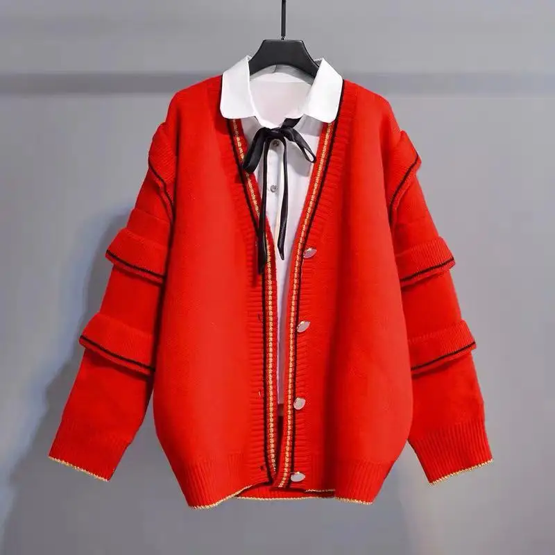 Женский однобортный Кардиган с оборками H.SA длинное пальто рукавами зима 2019 |