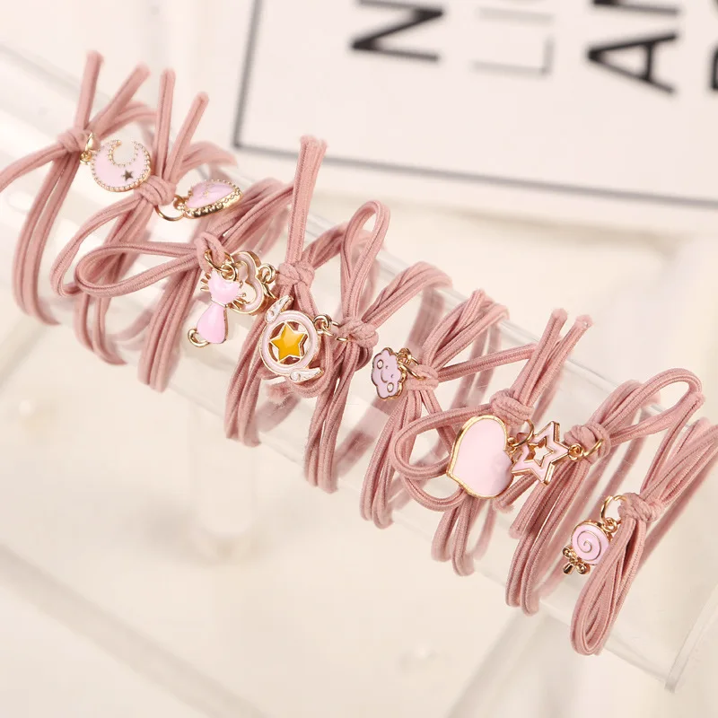 Модные эластичные резинки для волос с милыми розовыми сердечками и звездами 10