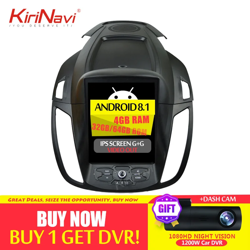 KiriNavi вертикальный экран Tesla стиль 10,4 ''Android 8,1 автомобильный dvd-плеер для Ford Kuga Escape gps Мультимедиа Навигация 2013