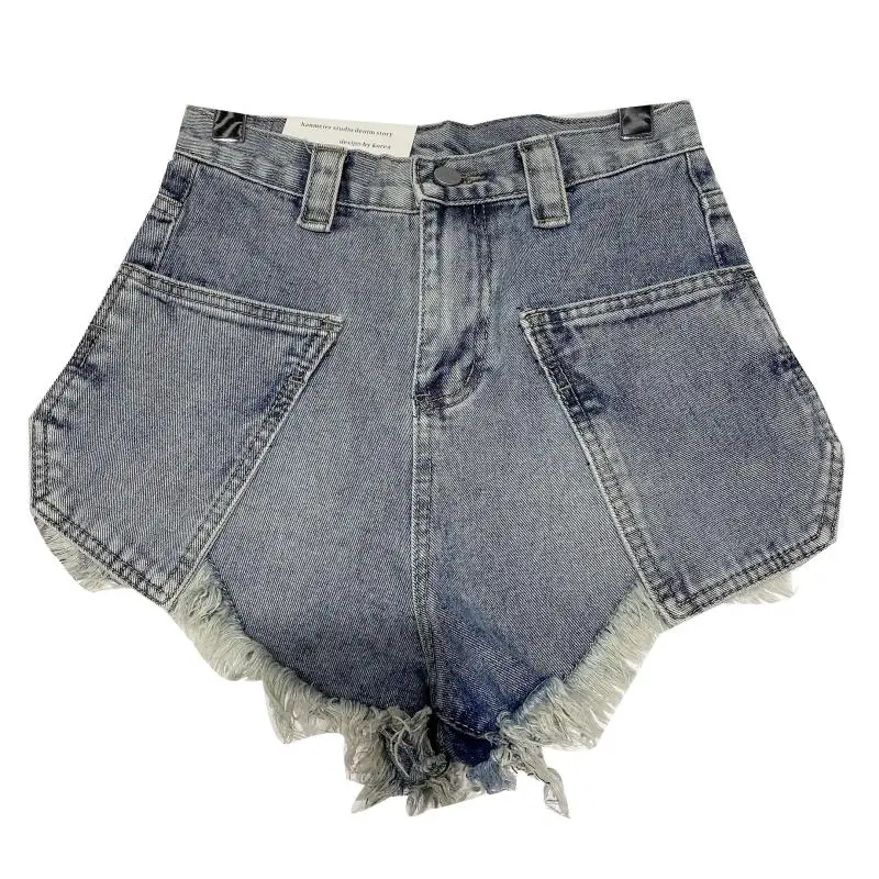 

2021 Spring New Korean Denim Shorts Double Pocket Old Wash Water Three Point Denim Shorts Hot Pants Women Trend