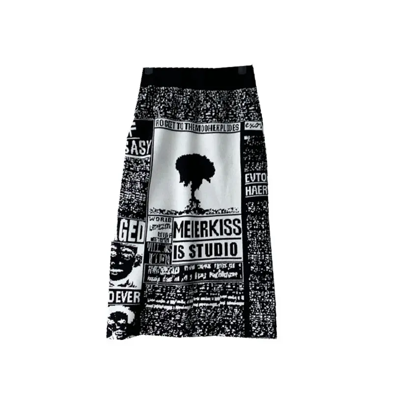 Женская Осенняя юбка с разрезом и надписью зимняя плотная мягкая юбка-карандаш