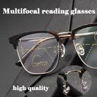 Очки для чтения с переходом в винтажном стиле мужские, монолитные аксессуары из чистого титана, легкие модные бифокальные очки с чехлом