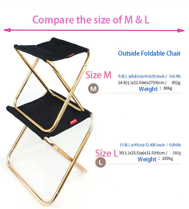 Черный маленький складной стул для кемпинга портативный алюминиевый из ткани