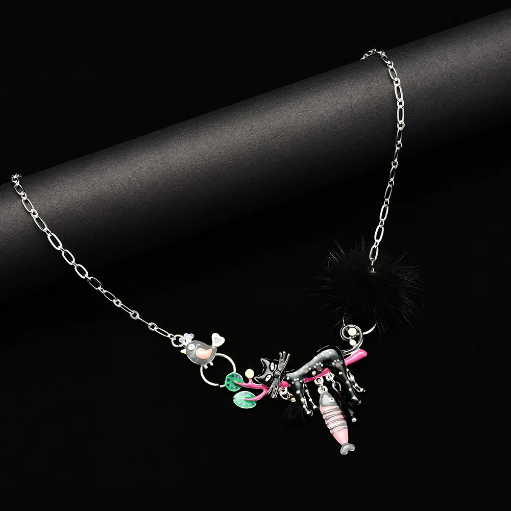 Эмалированные ленивые ожерелья с котом и кулонами яркие цвета кисточки пушистая