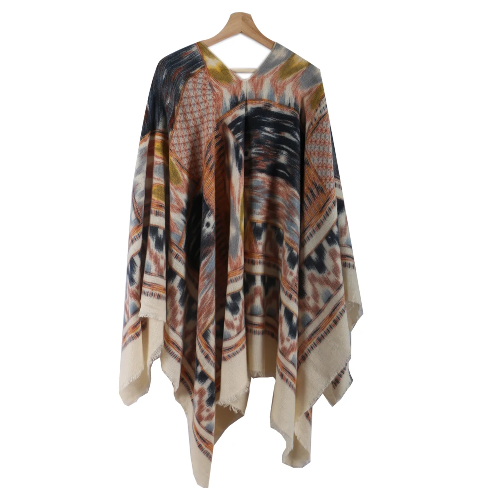 Bohemian Style Warm Women Poncho Scarf Blanket For Winter Cashmere Pattern Wraps And Knitted Geometric Female Pashmina Shawl