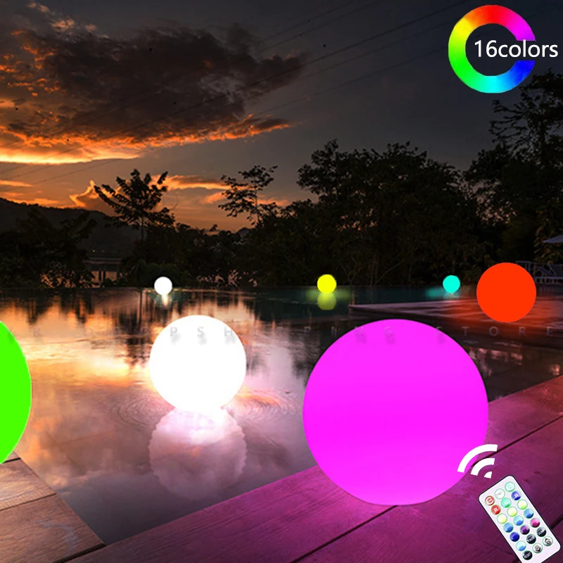 

16Colors Glowing Ball LED Floating Pool Night Light Outdoor Garden Remote Patio Landscape Pathway LED Illuminated Ball Lawn Lamp