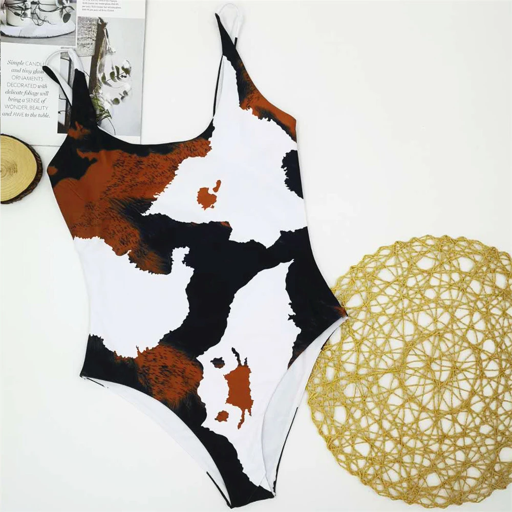 Сексуальный коричневый купальный костюм с принтом коровы боди для женщин 2021