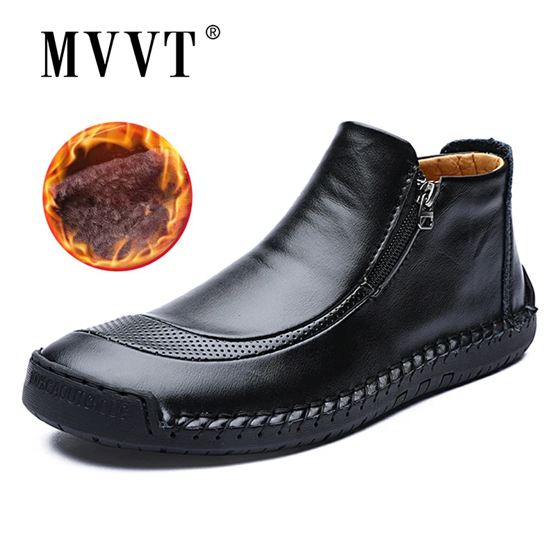 

Plus Size Men Winter boots Split Leather Boots Men Snow Boots Super Comfort Winter Shoes Men Ankle Boots Fur Men Shoes Snow