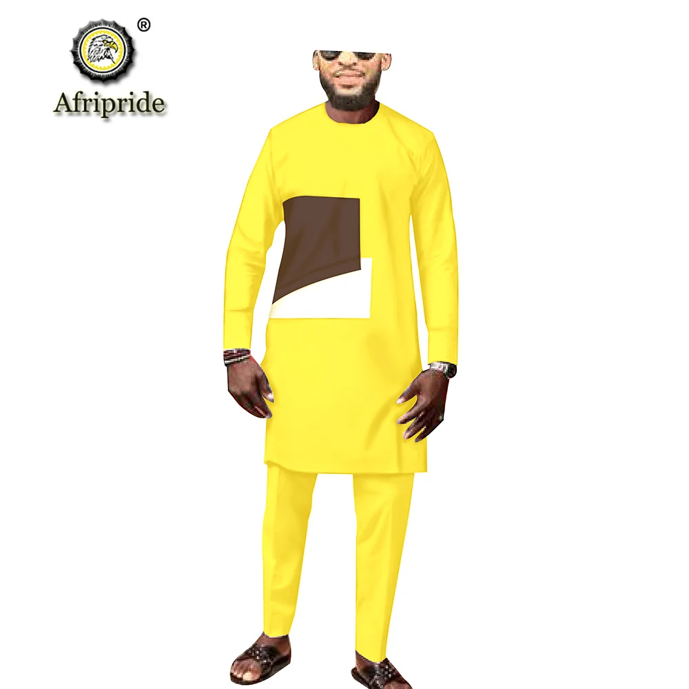 Men`s Casual Tracksuit African Dashiki 2 Piece Outfits Long Sleeve Shirts Blouse Pants Clothing Set Outwear AFRIPRIDE S1916045