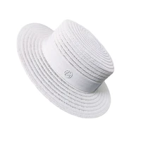new high quality fashion flat top boater straw hat summer female m letter top vacation breathable party white socialite hat