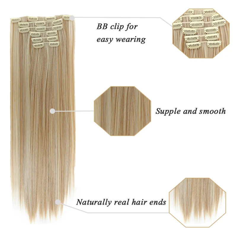 AILIADE 6 шт./компл. длинные шелковистые прямые синтетические накладные волосы на