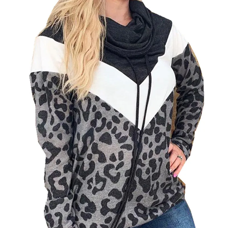 

Maternity Women's Long Sleeve Printed Pullover Sweater Women's High Collar Casual Leopard Print Top