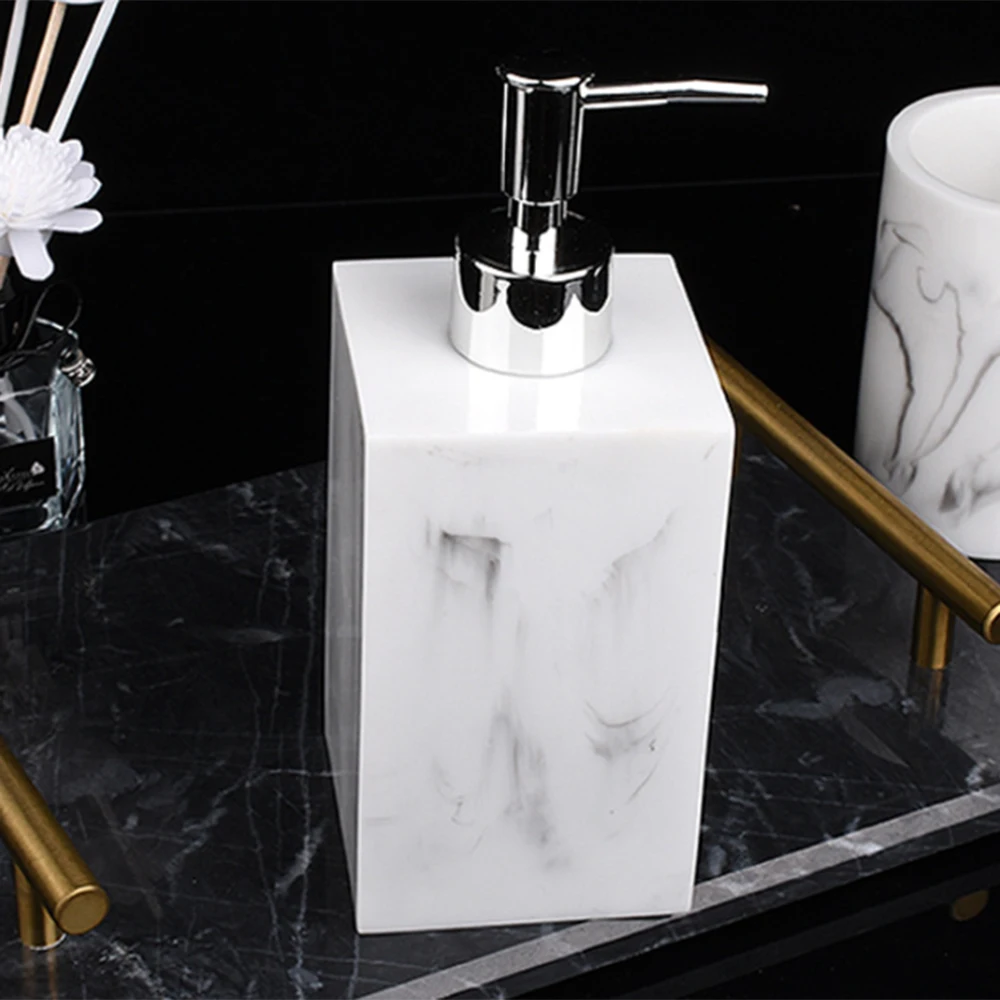 

5pcs Resin Bathroom Accessories Set Bathroom Set Marble Texture Toothbrush Holder Liquid Soap Dispenser Soap Dish Tumblers