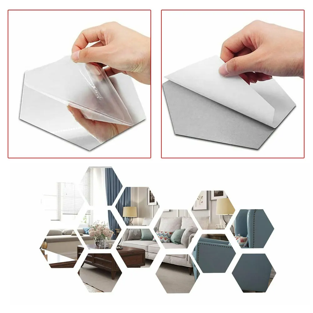 

12Pcs 3D Hexagon Acrylic Mirror Wall Stickers Home Room DIY Art Removable Decor наклейки на стену Room Bedroom Decor Decoration