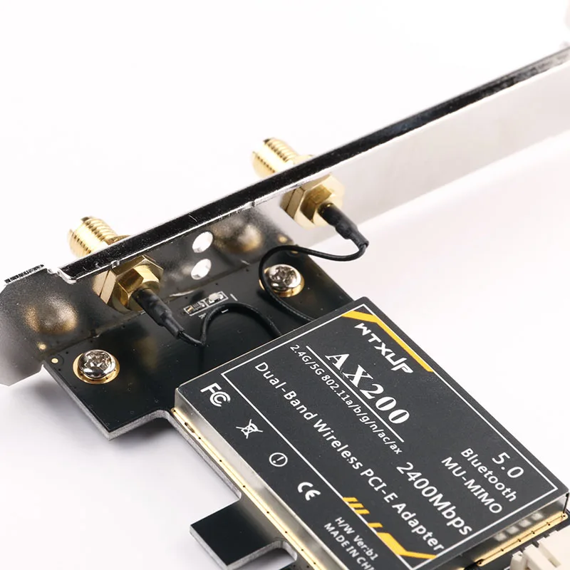 

2400Mbps AX200 Desktop WiFi Adapter Dual Band Desktop PCI-E Wireless Card 802.11Ax WIFi6 Bluetooth5.0 Support MU-MIMO