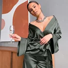 Домашний костюм для женщин, атласный Халат с капюшоном и рукавами-фонариками